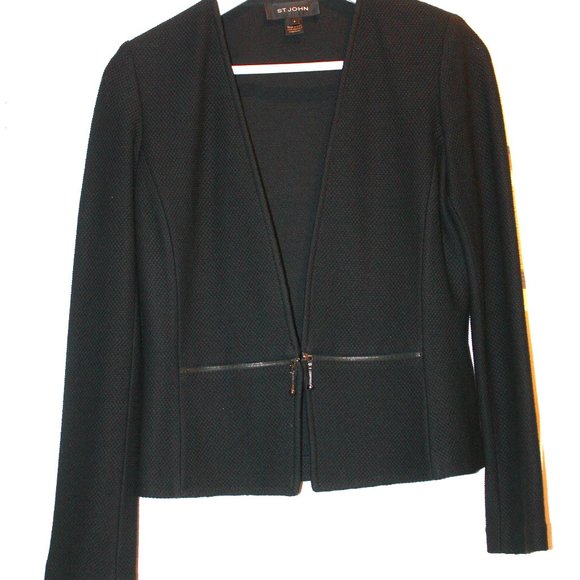 ST JOHN Black Honeycomb Wool Blend Blazer 🌵 4 - Picture 3 of 13